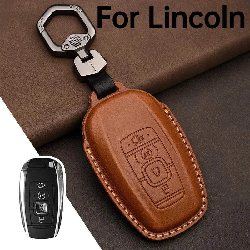 Durable Genuine Leather Anti-drop Key Cover For Lincoln Series Adventurer Aviator Navigator MKZ Remote Key Fob Accessories