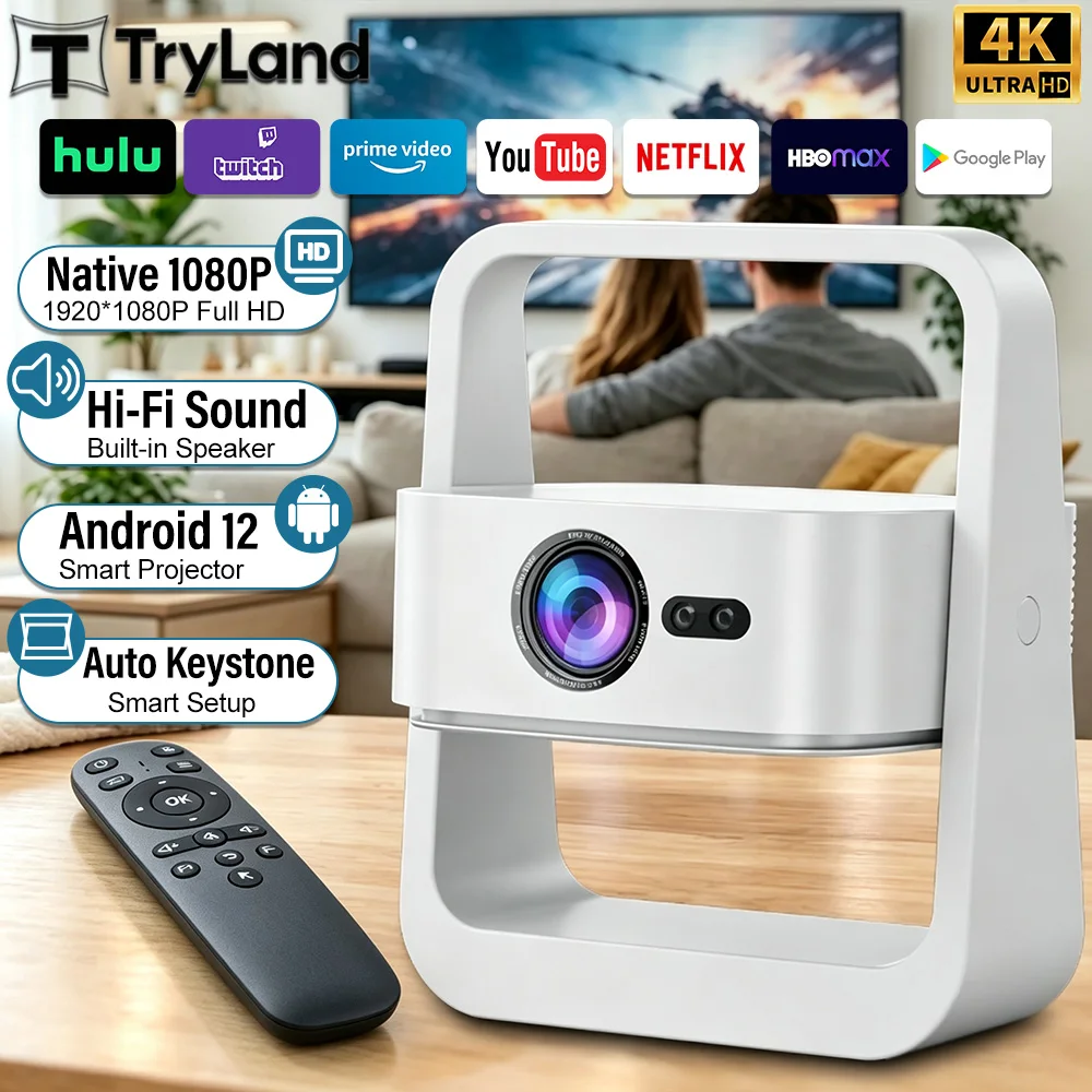 Home Projector High Resolution 4K Video Full HD Native 1080P For Backyard Camping Cinema Theater Android 12 Portable Projector