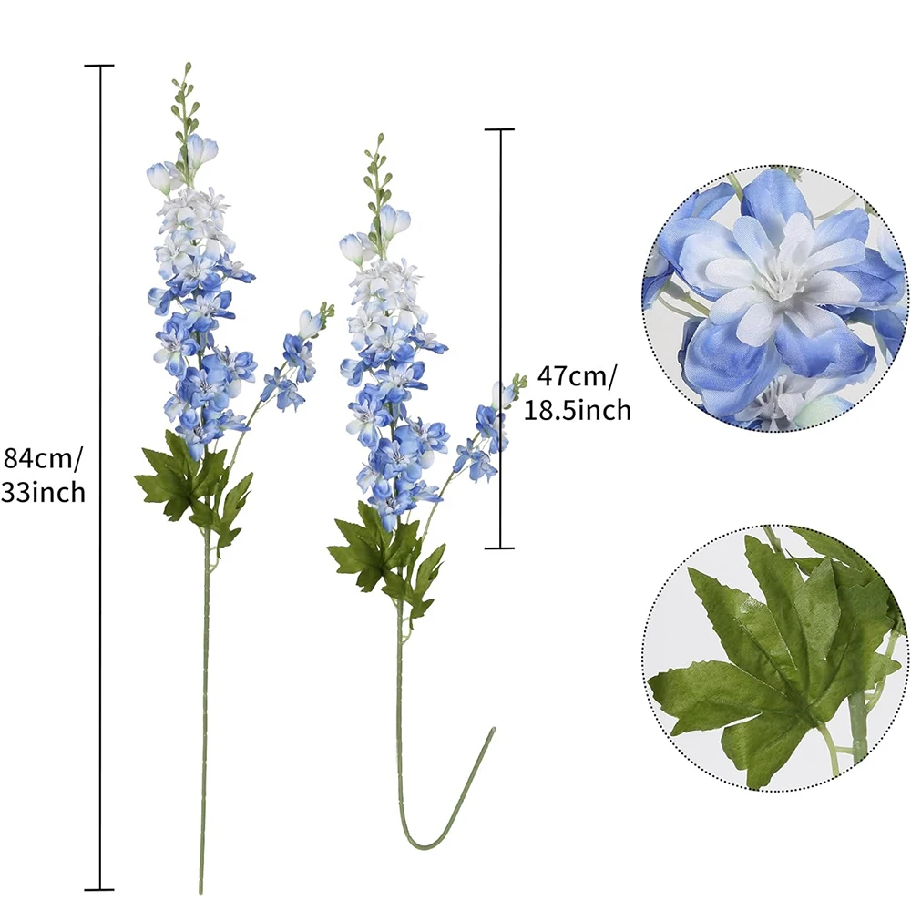 Yannew 6pcs Pink Silk Artificial Delphinium Flowers Long Stem for Wedding Table Centerpieces Indoor Home Floral Vase Decoration