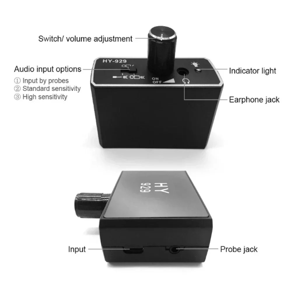 Compact portable water leak detector with sound amplification for precise detection of pipe leaks in multiple environments
