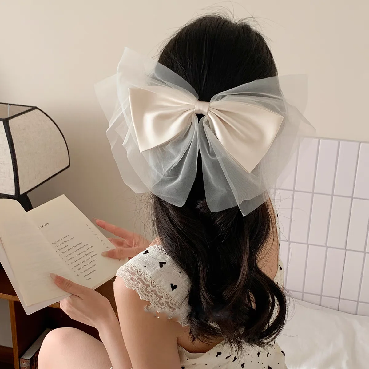 AWAYTR Mesh Lace Bow Tie Hairpins Cute Floral Headwear Romantic Hair Accessories Girl Side Bangs Clip Sweet Hair Clips