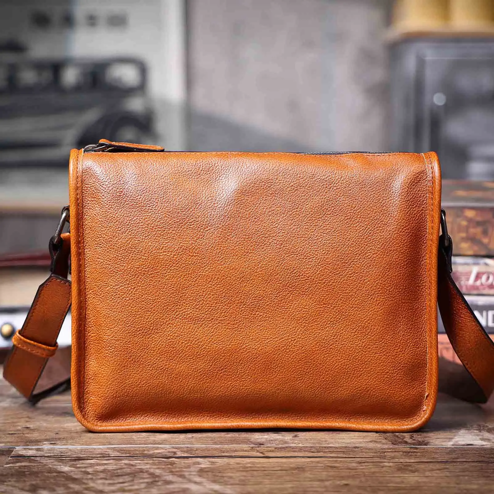 Echte Leder-Umhängetasche für Herren, Unisex, einfache Rindsledertasche, oberste Schicht pflanzlich gegerbtes Leder, modisch und lässig – Detail 26