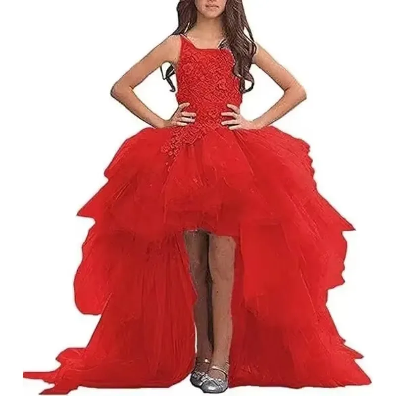High Low Flower Girl Dresses for Wedding Tulle Princess Pageant Dress Lace Appliques Ball Gown Dress princess dress