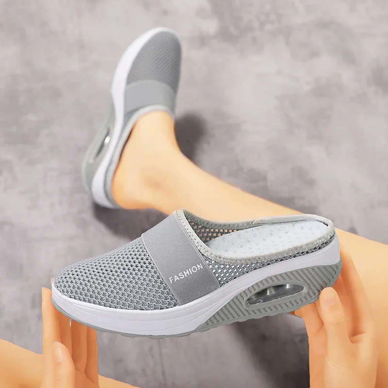 Air Cushion Slip-On Women Walking Shoes Orthopedic Diabetic Ladies Platform Mules Mesh Lightweight Slippers Wedge Female Sneaker