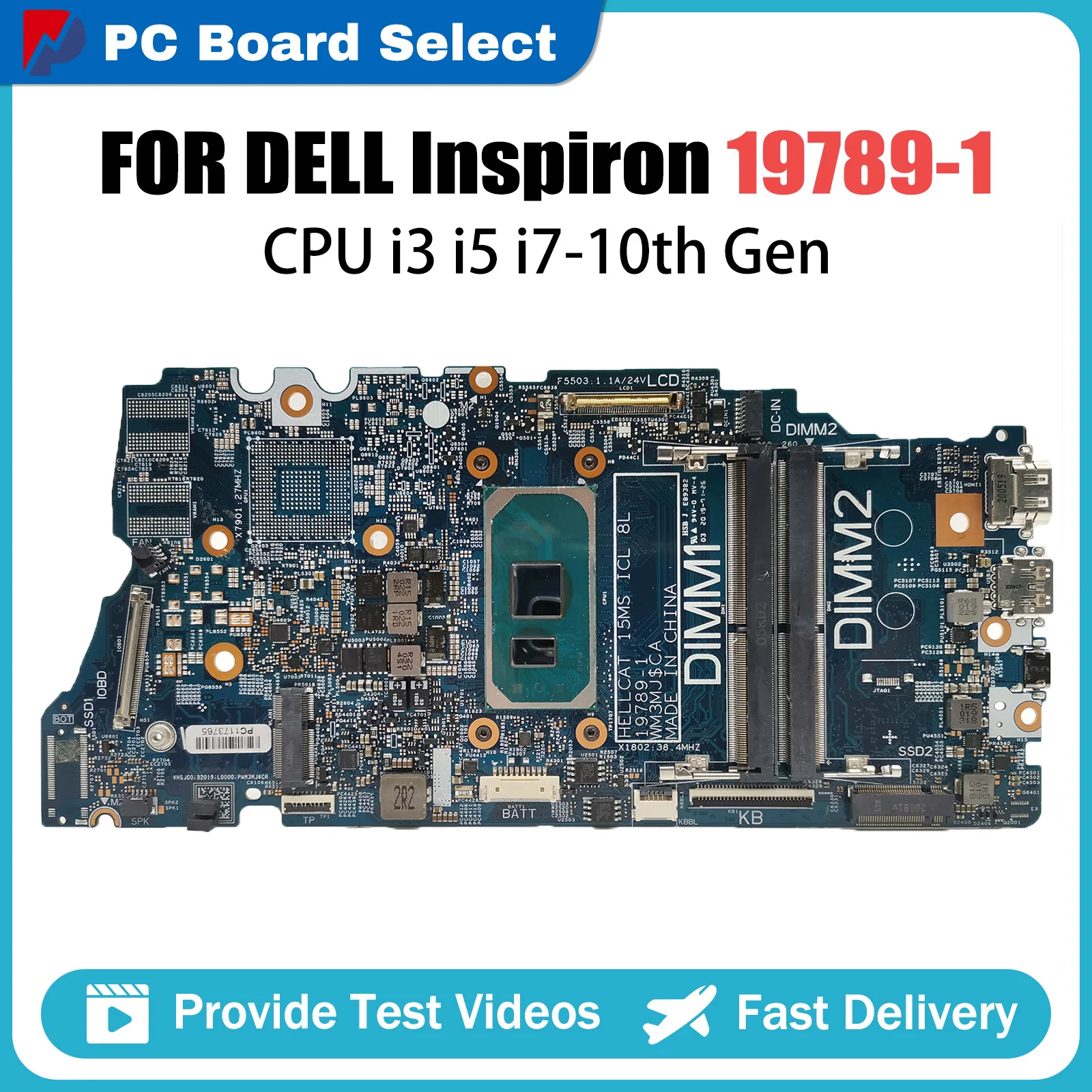 

Notebook Mainboard For Dell Inspiron 15 7500 19789-1 0DG9M2 CN-0GVCY9 laptop Motherboard with i3 i5 i7 10th Gen CPU 100% tested