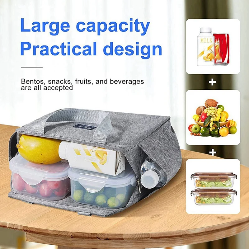 2X Insulated Lunch Bag With Dual Side Pockets Thermal Lunch Tote Bag Women Men Adults Large Capacity For Work School