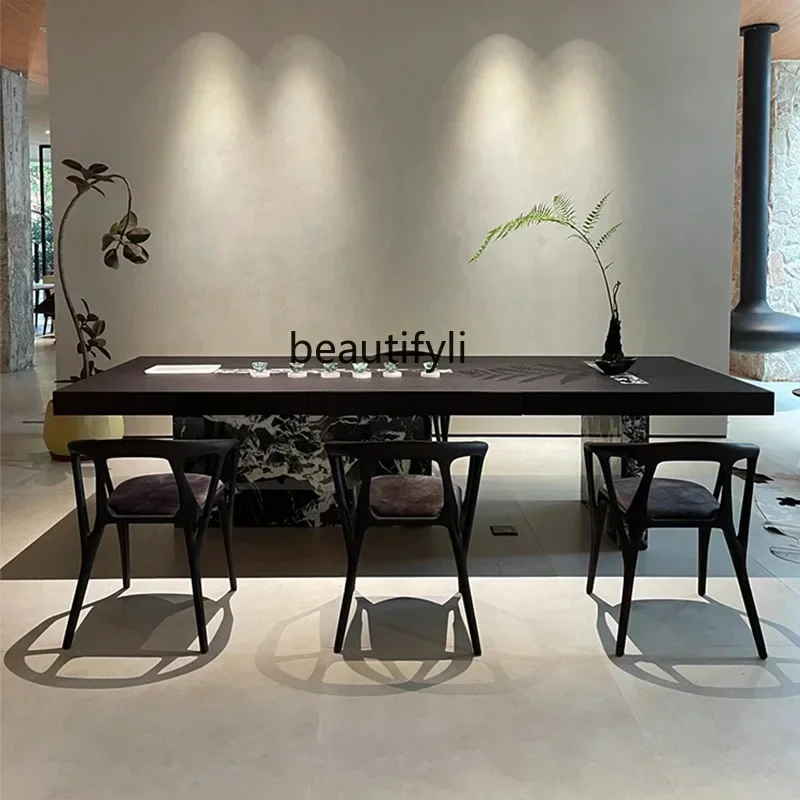 

Cy56 YH Italian minimalist solid wood tea table light luxury modern black and white flower marble creative art tea table
