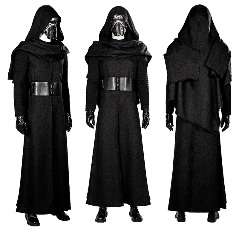 Black Kylo Ren Cosplay Costume Adult Jedi Killer Costume Mens Battle Suit with Cloak Helmet Boots Halloween Party Outfits