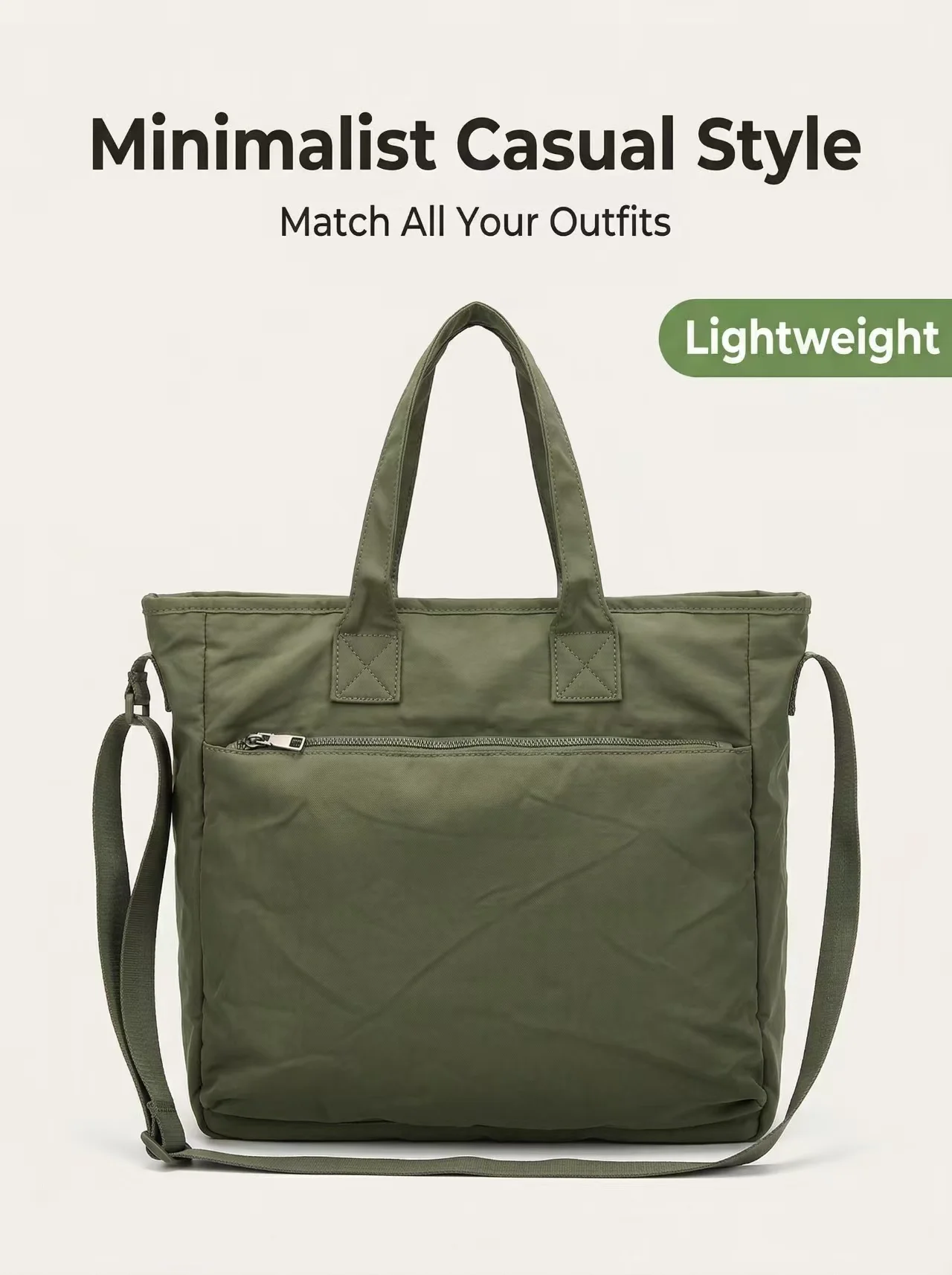 A Simple yet Stylish Nylon Tote Bag, a Versatile Choice for Everyday Use. Lightweight, Easy to Carry, and Not Easily Deformed, the Large Capacity Space Can Easily Accommodate Books, Computers, Personal Belongings, and Lunch Boxes. The Multi-Pocket Design Ensures Organized Storage, and the Extended Handle Is Comfortable and Won'T Strain Your Shoulders. Whether You'Re Commuting to Work, Attending School, or Shopping on the Weekends, This Bag Can Easily Handle Various Situations, Showcasing a Simple yet Sophisticated Feel.