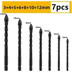 Brocas hexagonales cruzadas alargadas para azulejos, abridor de agujeros de hormigón de Cerámica y Vidrio, tamaño de taladro triangular de aleación de 3/4/5/6/8/10/12mm
