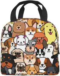 Cartoon Dog Anime Lunch Bag for Women Girls Cute Aesthetic Thermal Tote Box Washable Reusable for Picnic