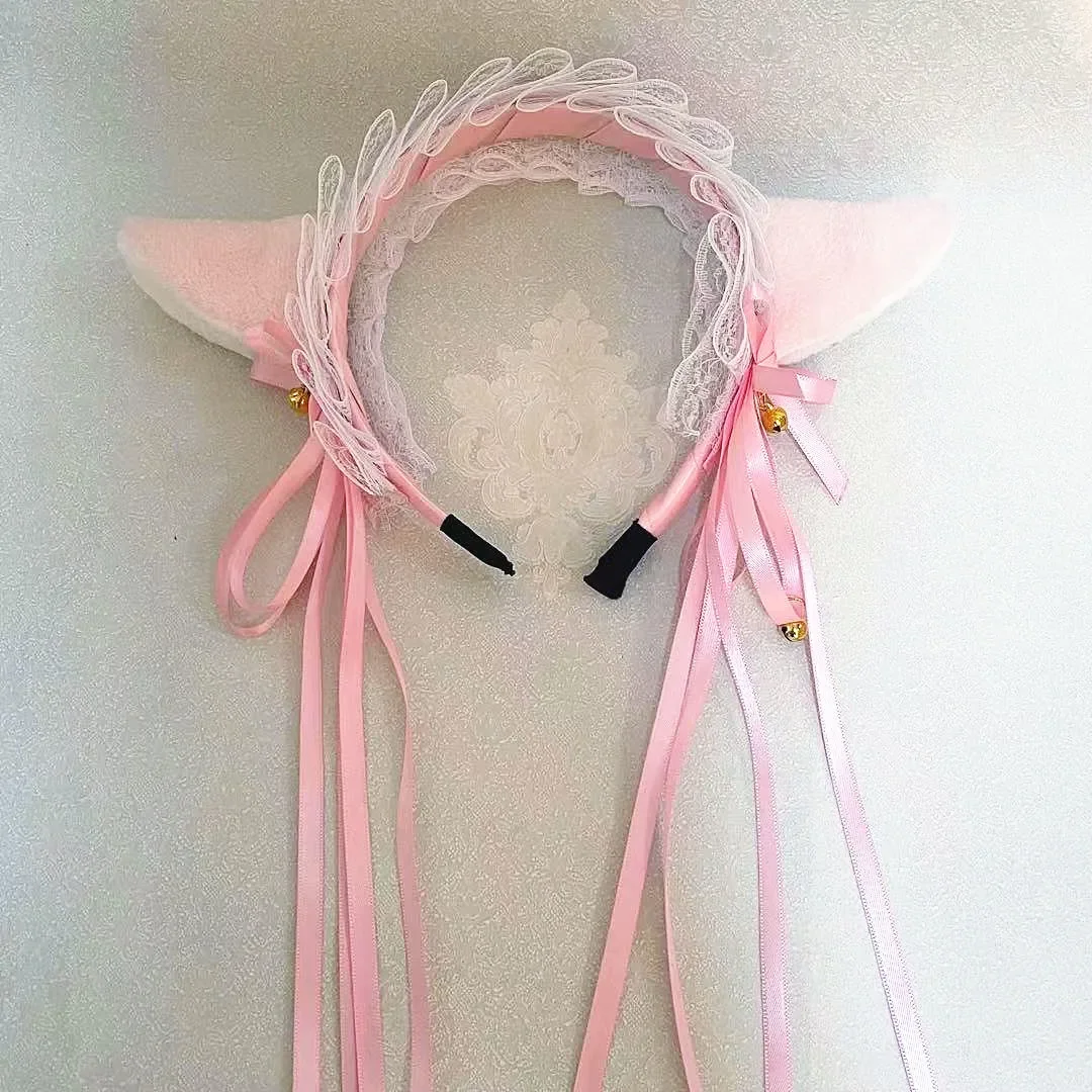 Lolita Kawaii Cat Ears Lace Bowknot Headband Women Hair Band Lovely Girl Maid Headdress Cosplay Anime Hair Accessories Head Wrap