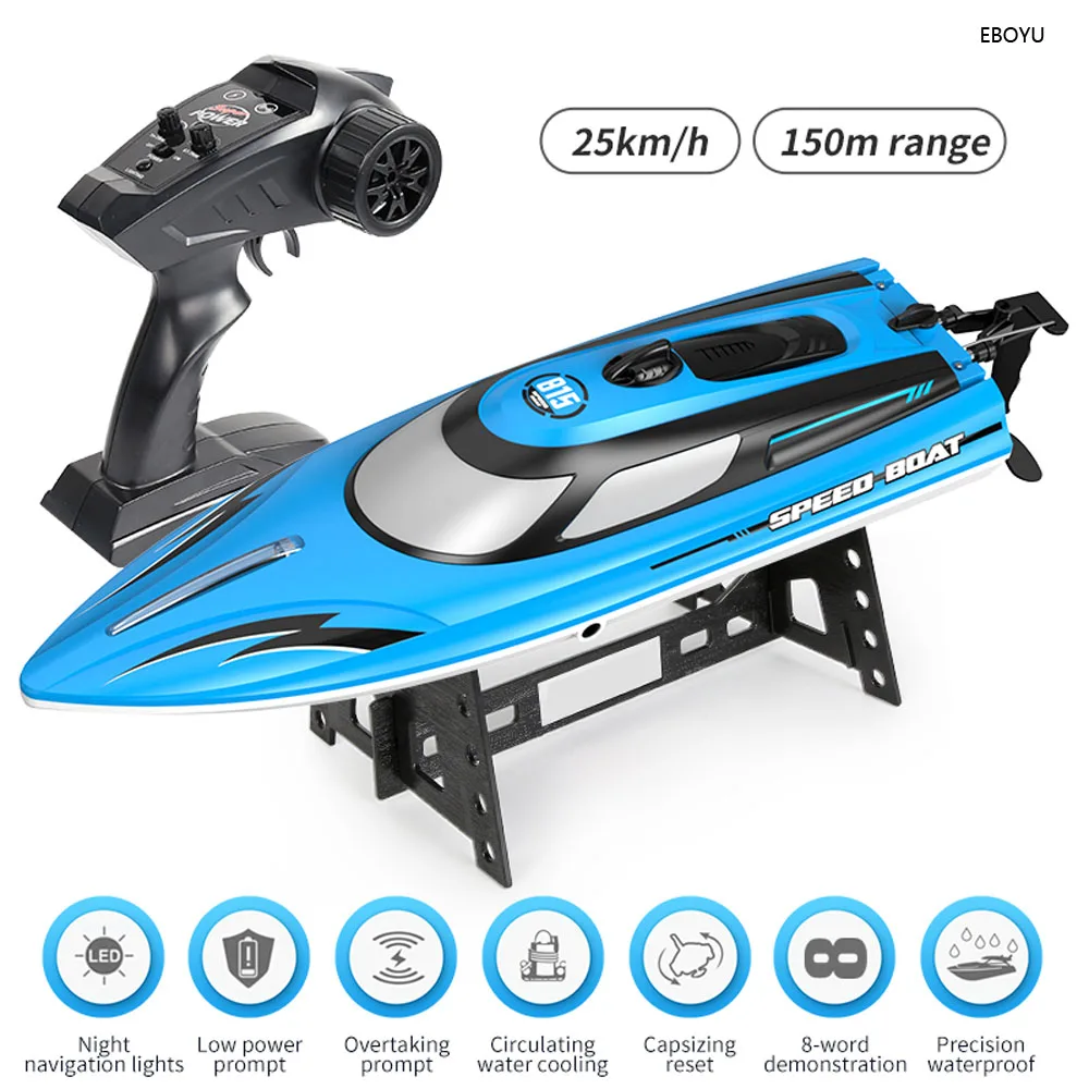 

EBOYU HJ815 RC Boat 2.4G 4CH 180 Flip Waterproof 25Km/h Remote Control Boat Lakes Pool Racing High SpeedBoat Toy Gift for Kids