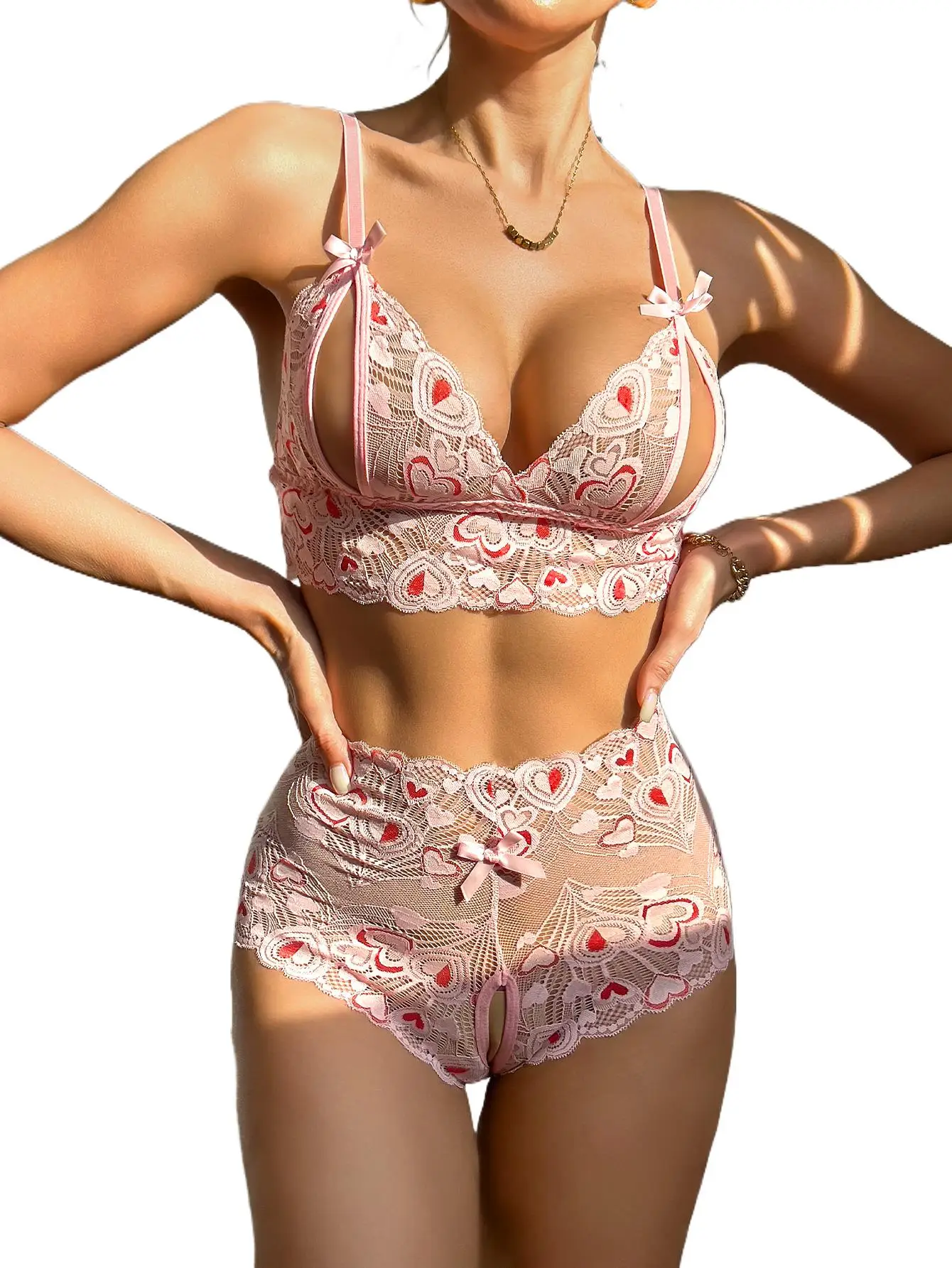 Sexy Intimate Lingerie For Women Fancy Open Chest Bra Panty Set Seductive Hollow Lace Party Outfit Hot Girl Crotchless Underwear