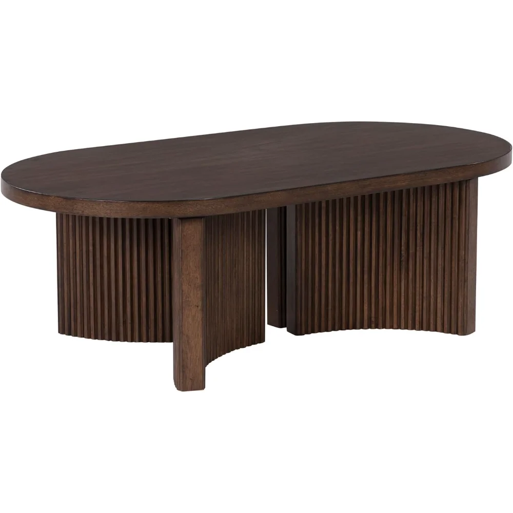 

Signature Design by Mid-Century Modern Coffee Table with Reeded Double Pedestal Base, Dark Brown