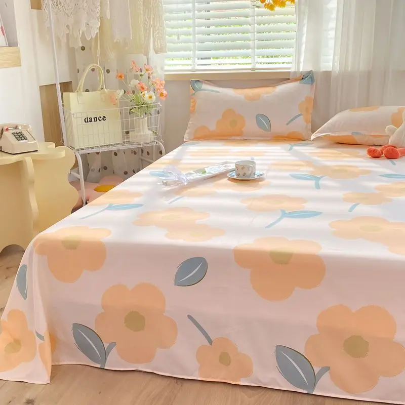 Bed Sheets Flat Floral Printed Washed Twin Queen Full Size Non-slip Skin-friendly Durable Home Nordic Style Mattress Cover Soft