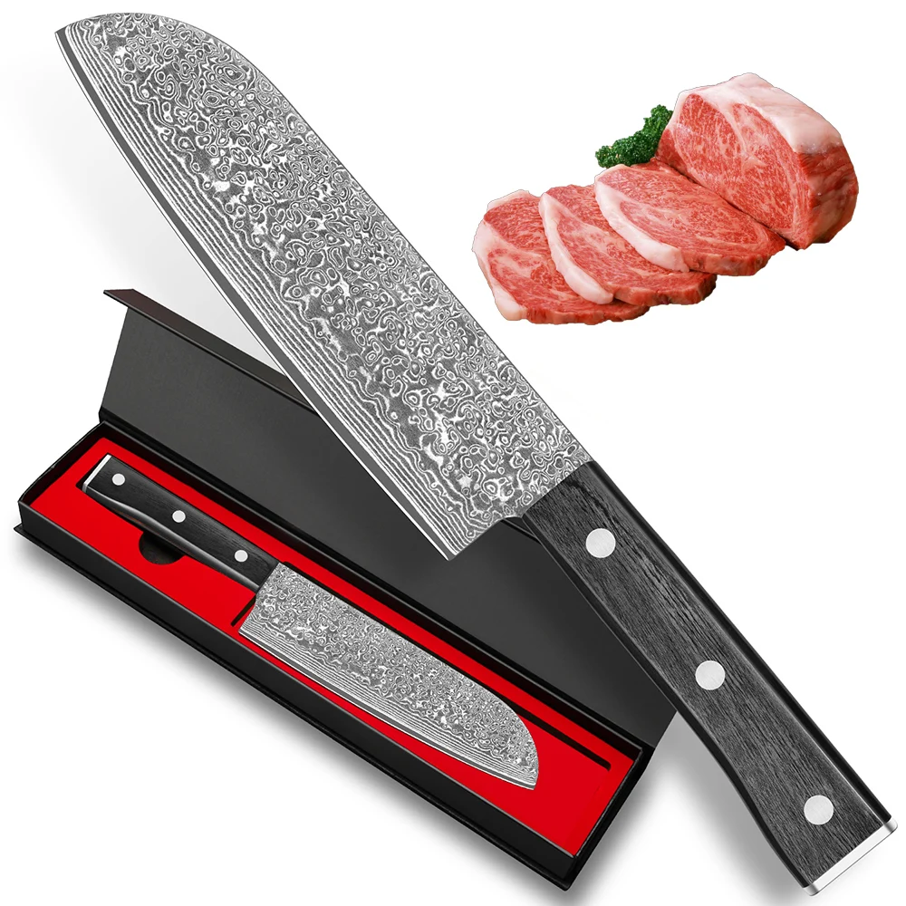 7 Zoll Santoku-Messer, Kochmesser, VG10-Kernstahl Geschmiedeter Damaszener Stahl, Mehrzweck-Gemüsemesser, Ergonomischer Griff – Detail 3