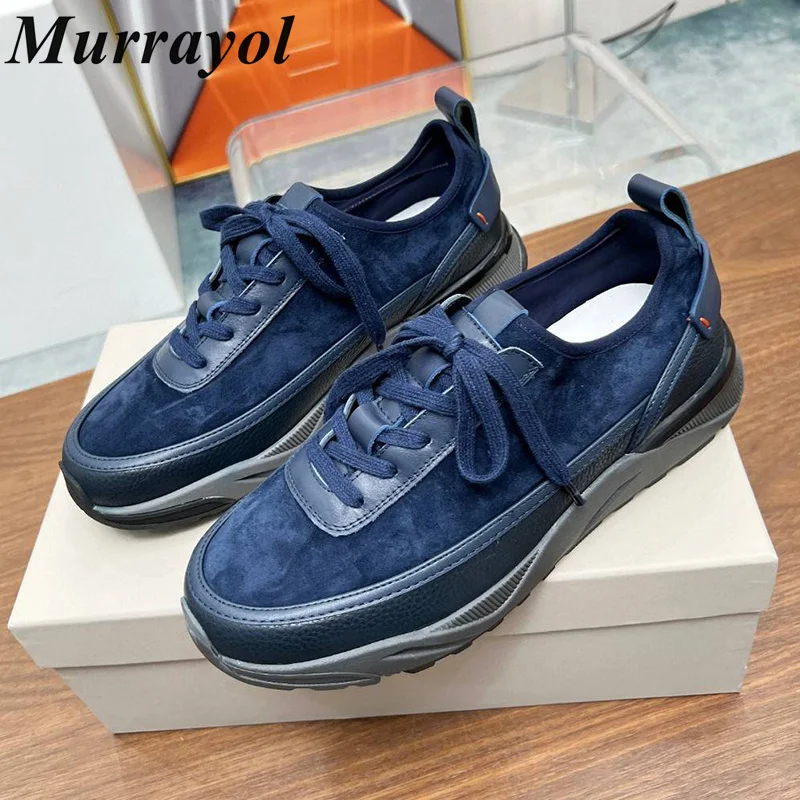 

Round Toe Cow Suede Splicing Casual Shoes Man Lace Up Mixed Color Flat Shoes Four Seasons Outwear Sneakers Tennis Shoes