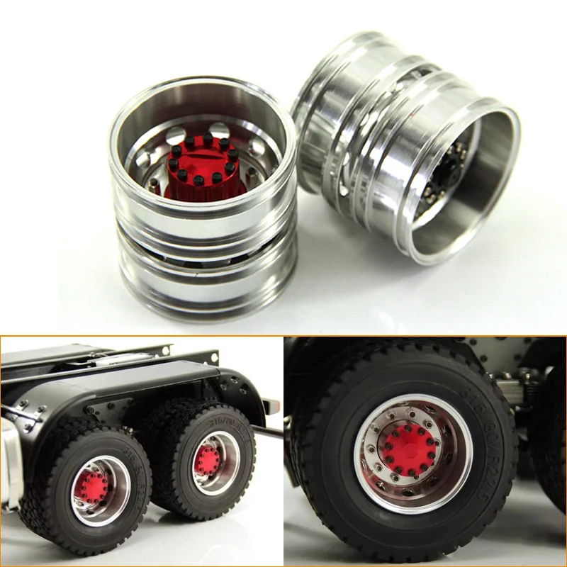 Metall-Simulations-Doppel-Hinterradnabe für 1/14 Tamiya RC Truck für SCANIA 770S R620 für VOLVO für ACTROS 3363 Auto