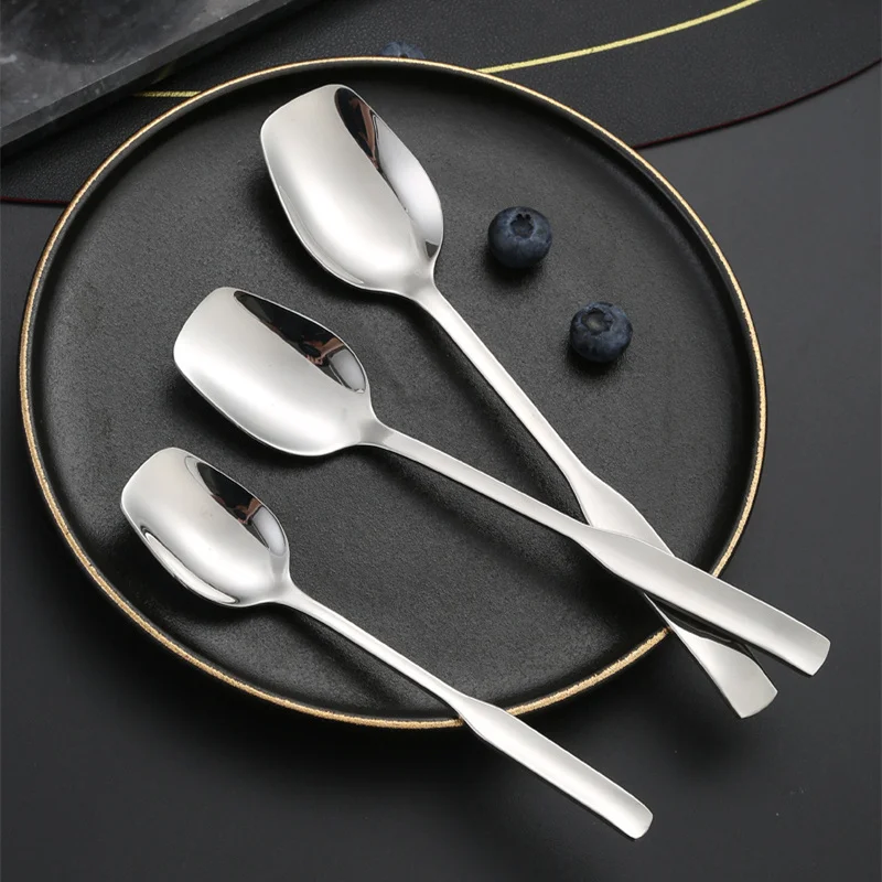 304 Stainless Steel Square-headed Spoon Long Handle Western Dining Teaspoon Coffee Dessert Spoons Silver Tableware - Image 3