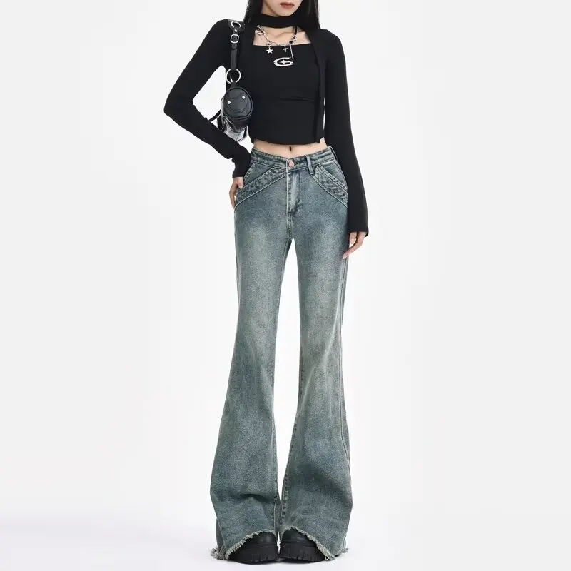Women's Clothing Jeans Guangzhou Supply Spring And Summer Design Sense Rough Edge Micro-horn Jeans Spice Girl Splicing Elastic