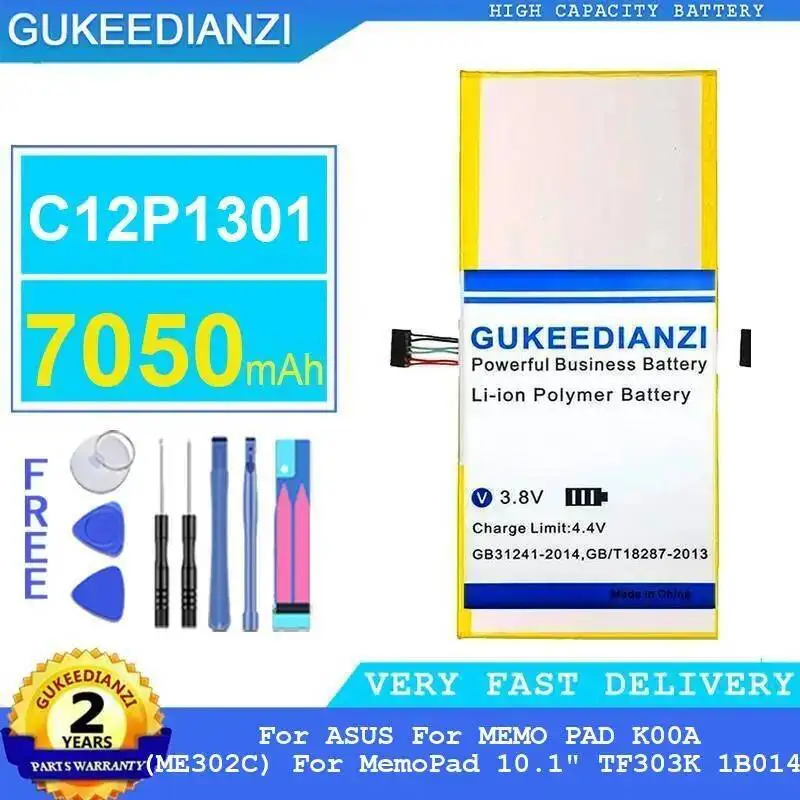 

Аккумулятор для планшета C12P1301 7050 мАч для Asus Memo Pad K00A ME302C Memopad 10,1 дюйма TF303K 1B014A