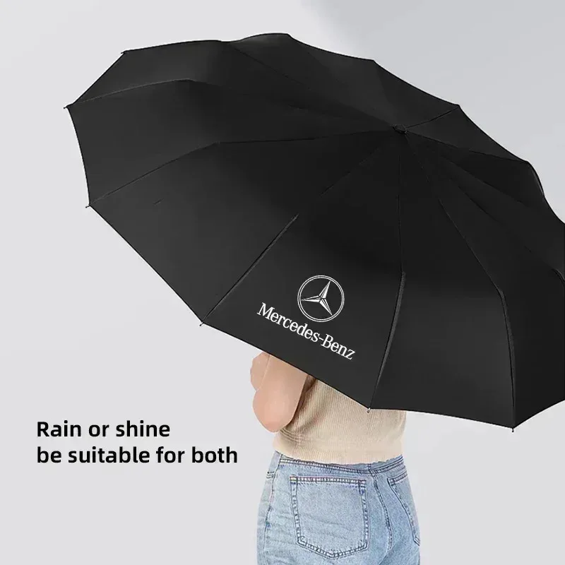 12 Bone Automatic Umbrella UV Resistant Sunshade Car Emblem Umbrella For Mercedes Benz AMG W204 W205 W203 W211 W212 W213 W201