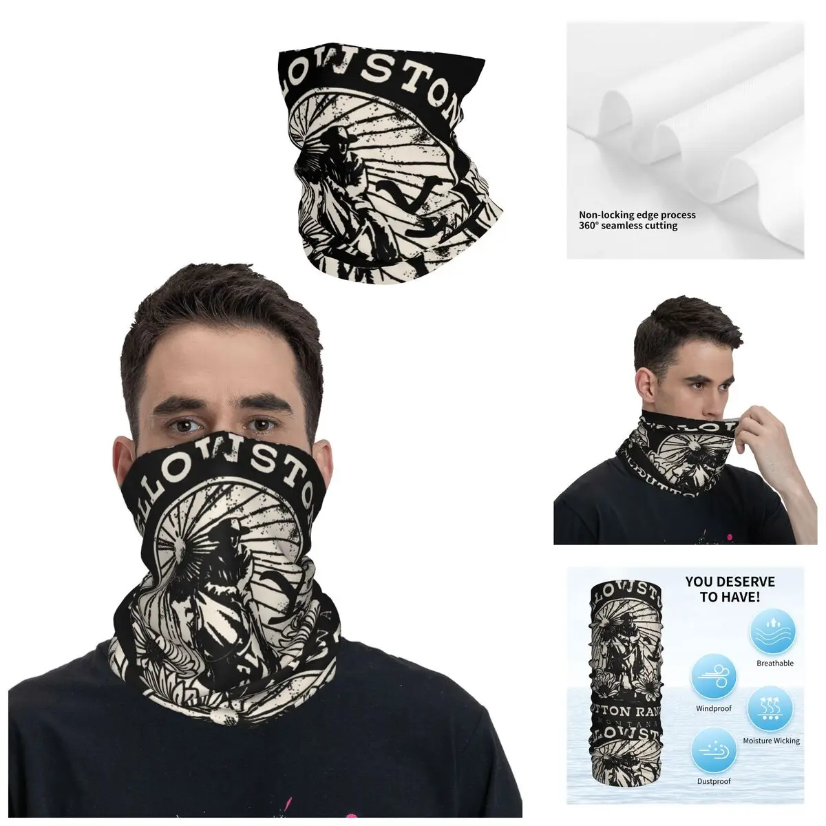 Stylish Motocross Bandana Neck Gaiter Printed Yellowstone Dutton Ranch Wrap Scarf Cycling Scarf Hiking Unisex Adult Breathable