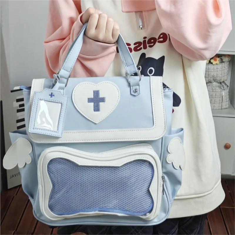 

Japanese Light Blue Backpack Women JK Uniform Spacious Ita Bag Ladies Sweet Cute Medical Dog Wings Commuter Y2K Mochilas Mujer