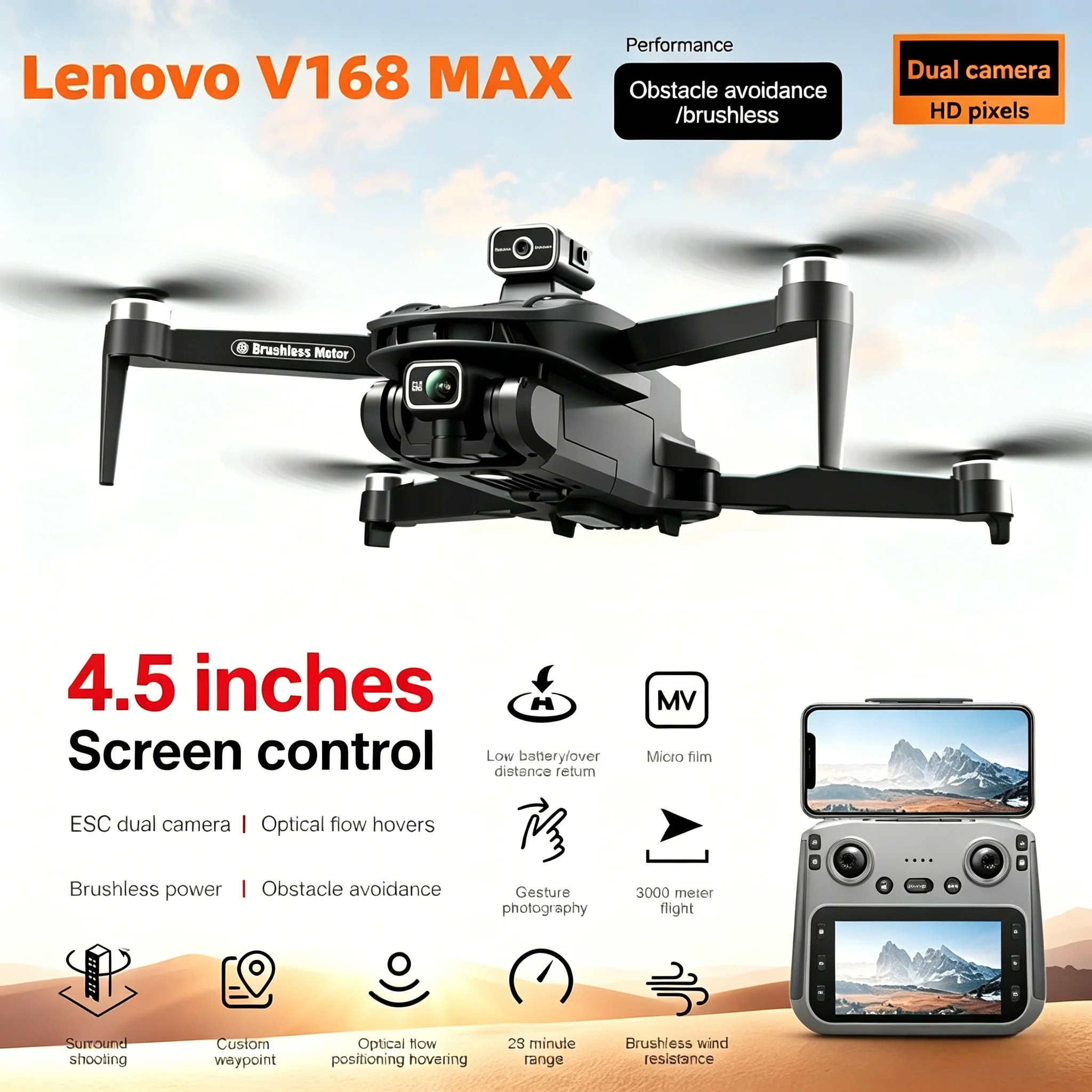 Drone Rc Folding - Lenovo V168 MAX GPS Drone 4K