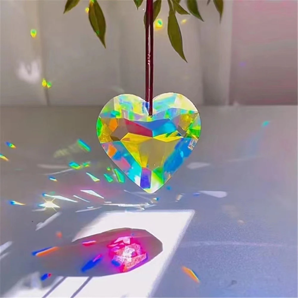 1Pcs Hanging Suncatcher Crystal Heart Prism 45mm AB Color Glass Love Pendant Home Wedding  DIY Accessories Wind Chime Car Decor