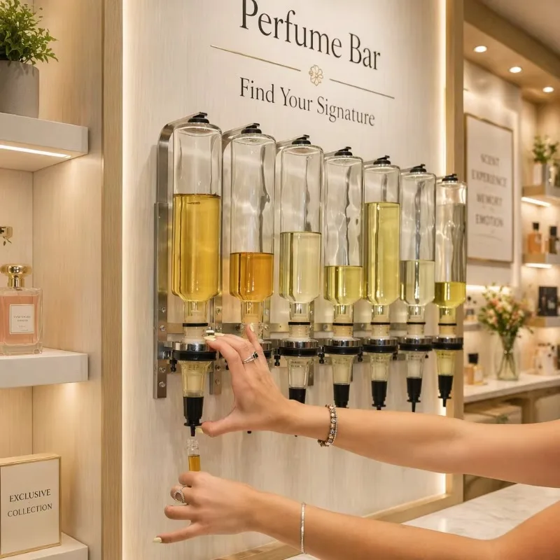 Custom Wall-hanging 375ml Single Perfume Bar Set Glass Bottle Dispenser With Pump Head And Holder