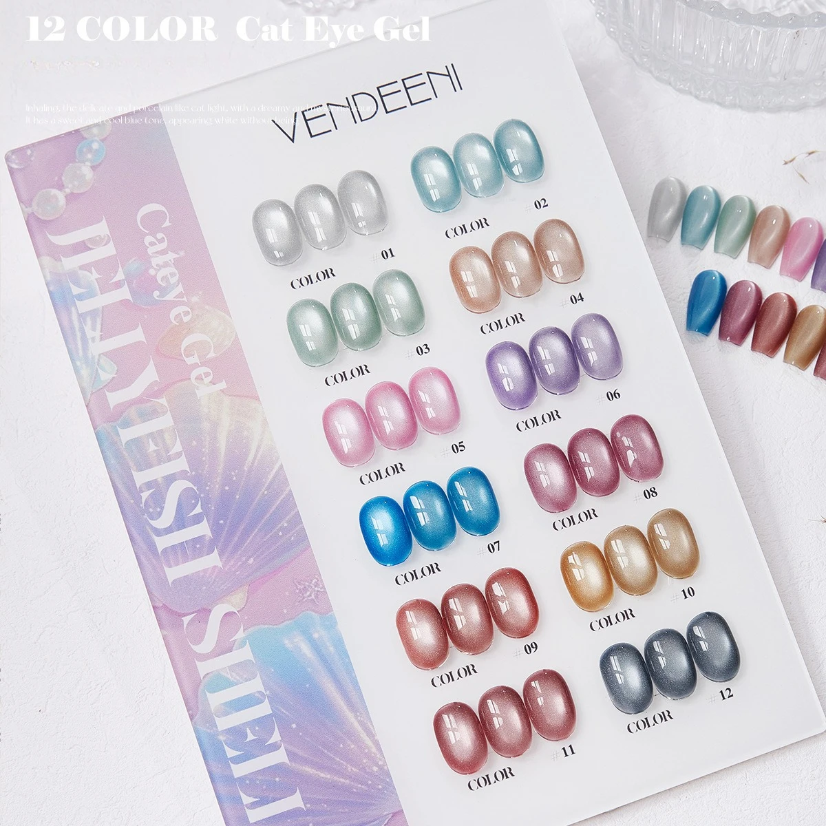 

Vendeeni 12 цветов/набор Crystal Cat Eye Гель-лак для ногтей Магнитный УФ-гель-лак Soak Off Красный Фиолетовый Неоновый гель «кошачий глаз» с дисплеем