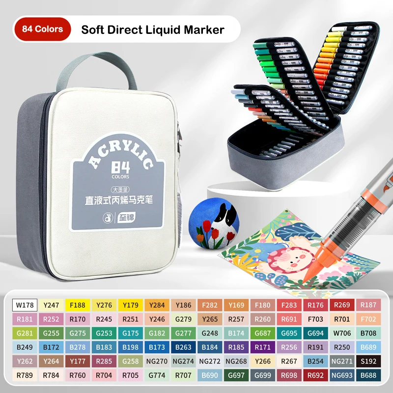 

48/60/72 Colors Portable Premium Acrylic Paint Markers for Artist Auto Liquid Ink Non-Toxic Acrylic Pens with Brush Tip