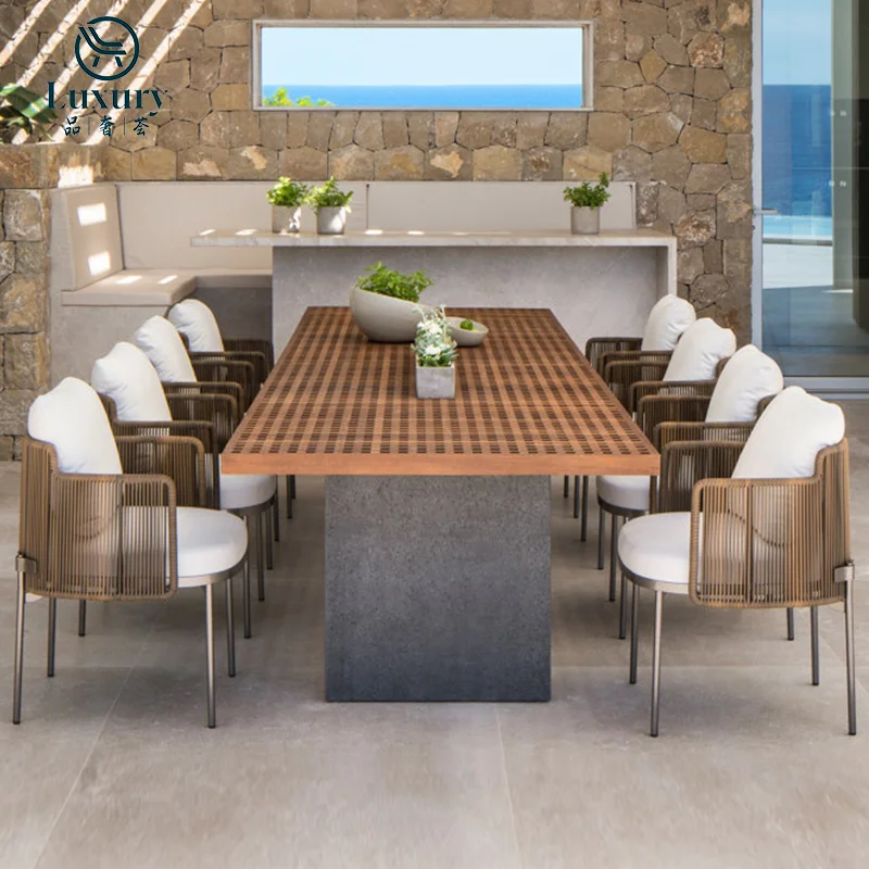 Outdoor Courtyard Table and Chair Combination, Open-Air Garden Balcony, Outdoor Villa Solid Wood Dining Table and Chair, Leisure