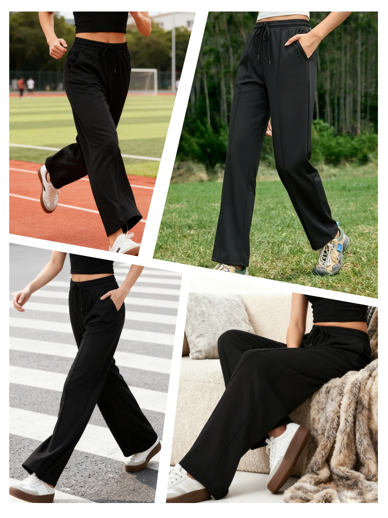 여성용 와이드 레그 스웨트팬츠 포켓 포함 루즈핏 운동용 스웨트팬츠
