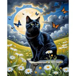 PhotoCustom Animals Acrylic Paint By Numbers Black Cat Diy Acrylic Painting By Numbers On Canvas Art Home Decor