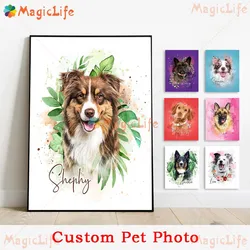 Custom Animals Leaf Plant Dog Cat Pets Photo Name Poster Wall Art Canvas Painting Wall Pictures For Living Room Decor Unframed