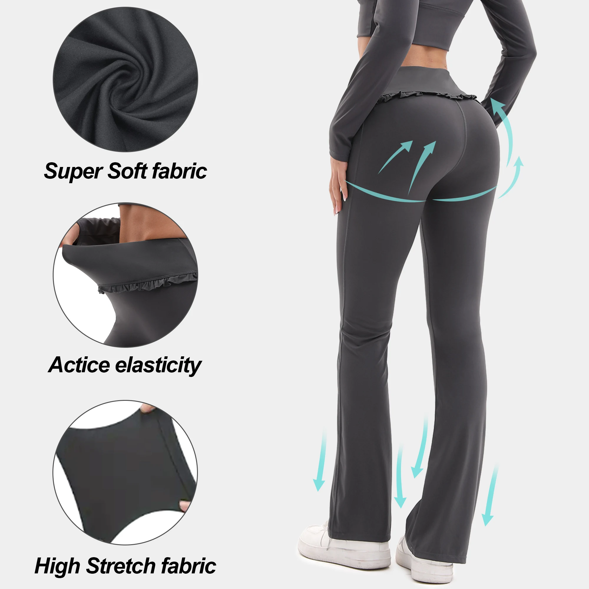 Nieuwe collectie dames bloemenkant set hoge taille flare broek U-hals top 4-weg stretch yoga-outfit voor fitness woon-werkverkeer de hele dag