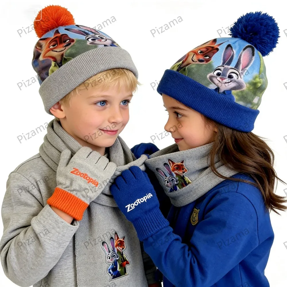 ชุดหมวกไหมพรมเด็ก 3 ชิ้น ลายซูโทเปีย จูดี้ นิค สำหรับเด็กอายุ 3-8 ปี พร้อมผ้าพันคอและถุงมือ  ชุดเสื้อผ้าเด็กฤดูหนาว อุ่นสบาย สำหรับเด็กผู้หญิง