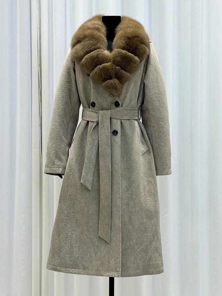 2026Autumn/winter new fox fur collar down jacket, temperament and fashion waist strap long padded down jacket