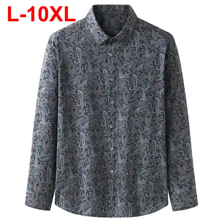 

Paisley Long Sleeve Shirts Men Plus Size 10XL Shirts Spring Autumn Loose Casual Shirts Big Size 7XL 8XL Button Up Blouse