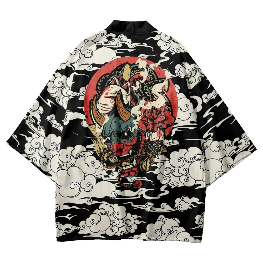 

Fashion Anime Cloud Demon Print Cardigan Traditional Kimono Japanese Style Women Men Streetwear Beach Yukata Cosplay Haori Shirt