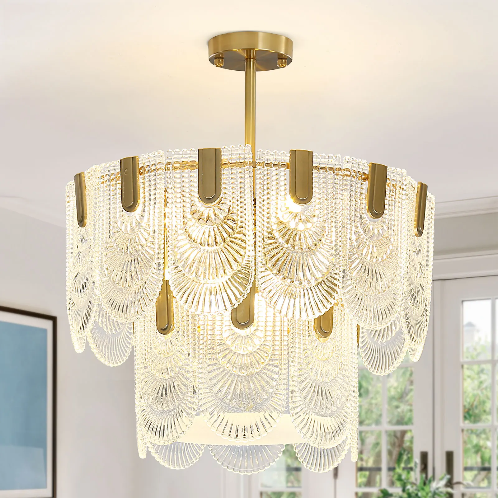 Depuley 6-Light Modern Crystal Chandeliers, 2-Tier Glass Chandelier Light Fixture, 20