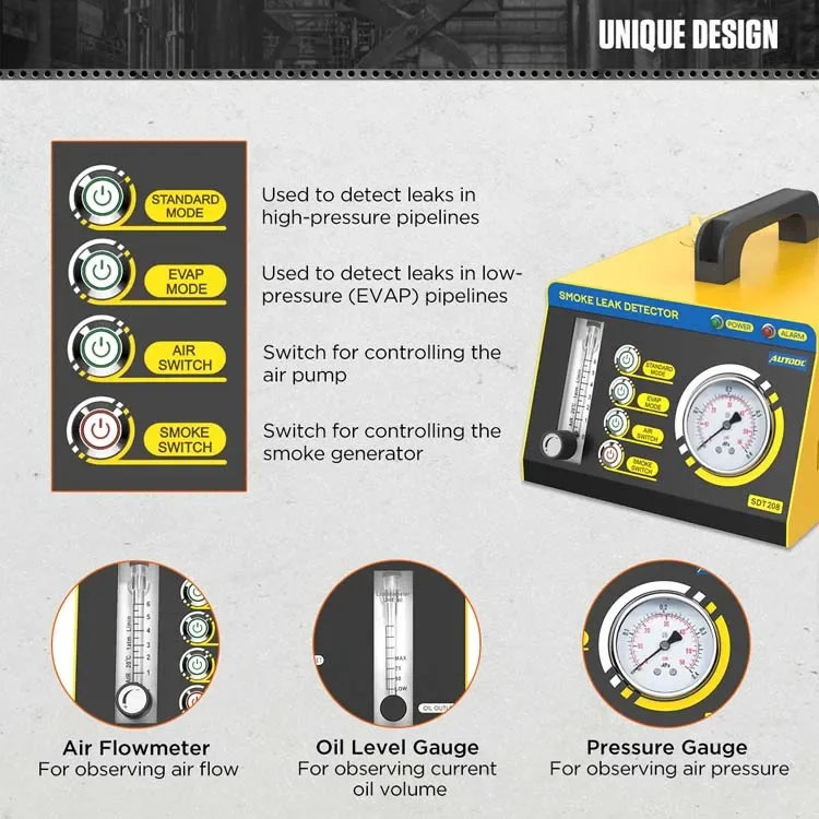 AUTOOL SDT208 휴대용 누출 테스트 자동차 연기 기계 엔진 연기 기계 연기 누출 감지기