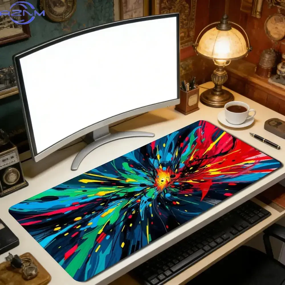 Vibrant Rainbow Swirl Psychedelic Large Mousepad, Non-Slip Rubber Waterproof Extended Desk Mat, Colorful Vortex Art Mouse Pad fo