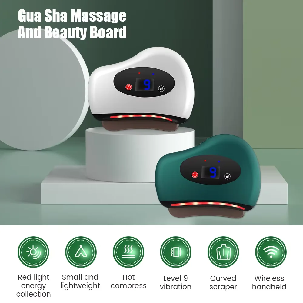 12 Gears Electric Scraping Board Red Bian Stone Hot Compress Vibration Facial Lifting Relaxation Back Guasha Massage Device