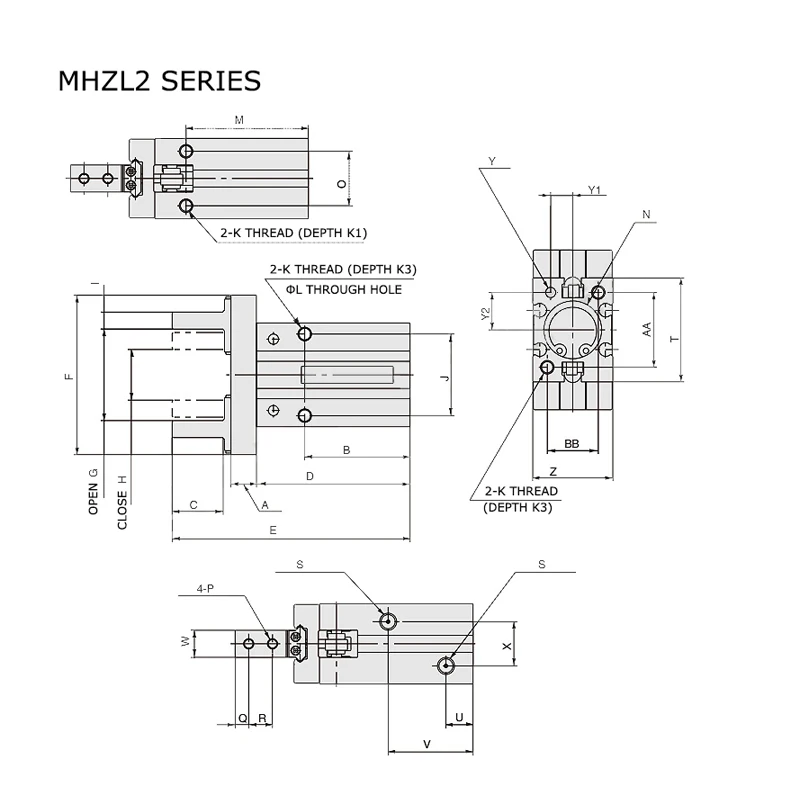 MHZL2 Pneumatic Gripper Double Acting Air Finger Cylinder 10S 16S 20S 25S 16D 20D 25D Parallel Gripper