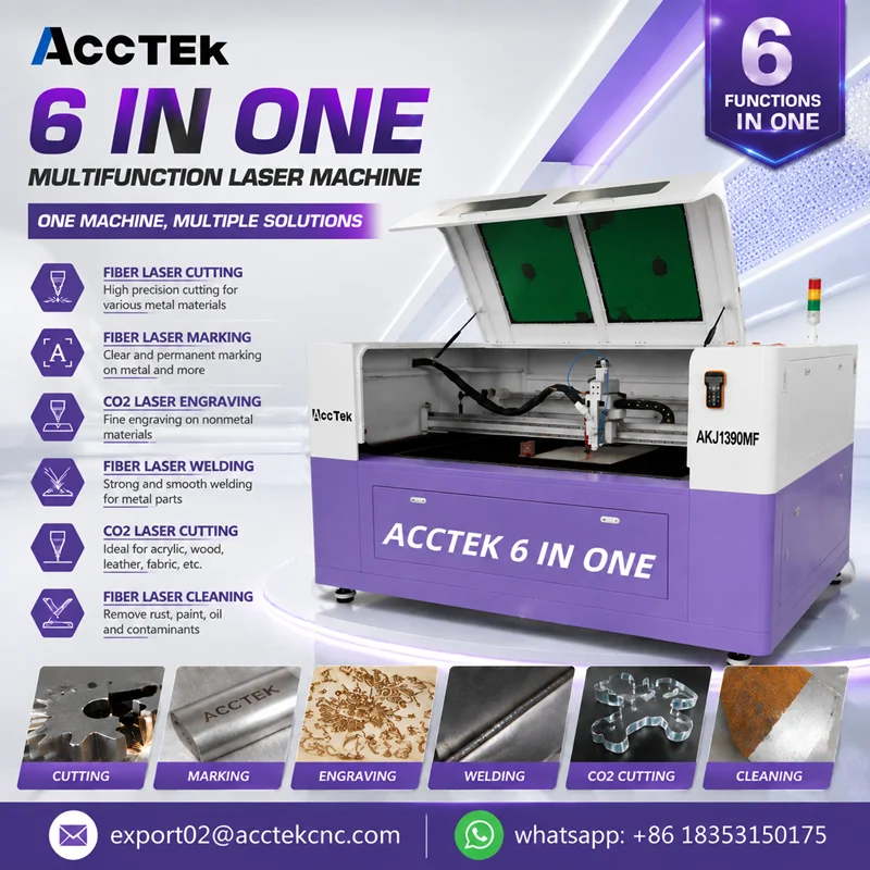 New 6 in 1 Multifunction Laser Cutter Machine Fiber Laser Welder Marker Cleaner CO2 Engraver 1390 for Wood MDF Acrylic Metal