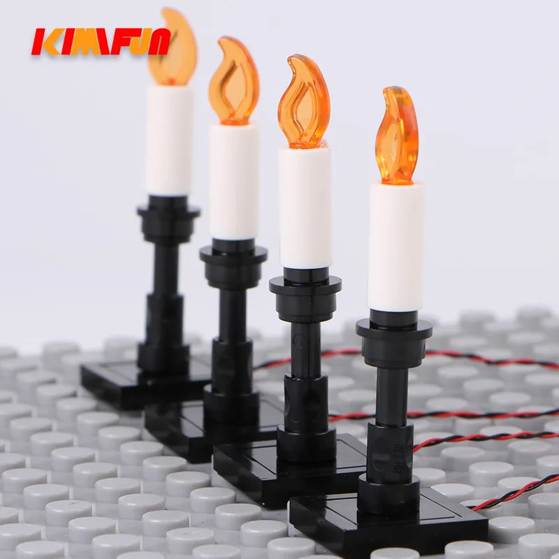 4PCS LED Candle Light City Package Garden Combination Automatic Flicker  Building Block Brick MOC Adult Gift Toy